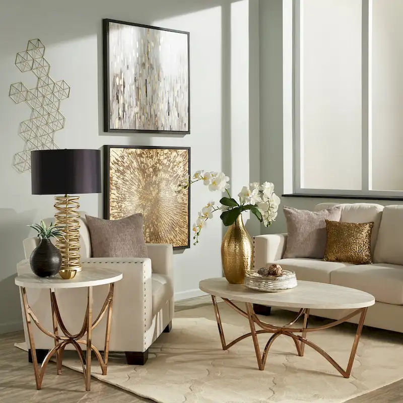 Champagne Gold & White Faux Marble Coffee Table – 1 or 2 Piece Set