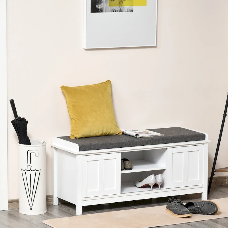 Entryway Shoe Bench Storage Ottoman with Adjustable Shelves & Padded Seat