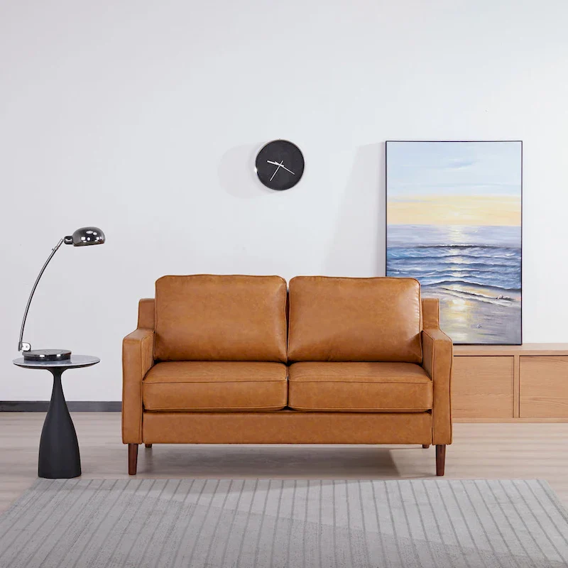 Sedona Modern Loveseat Sofa, Faux Linen / Vegan Leather Couch - N/A