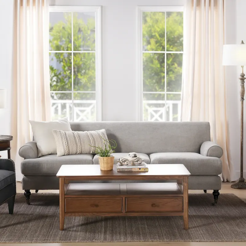 88 Inch Living Room Sofa with Rolled Arms and Tight Back