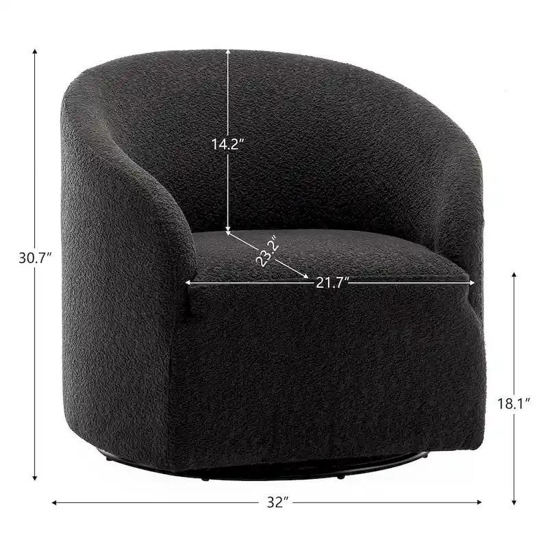 KINWELL 32 W Boucle Upholstered Swivel Barrel Accent Armchair