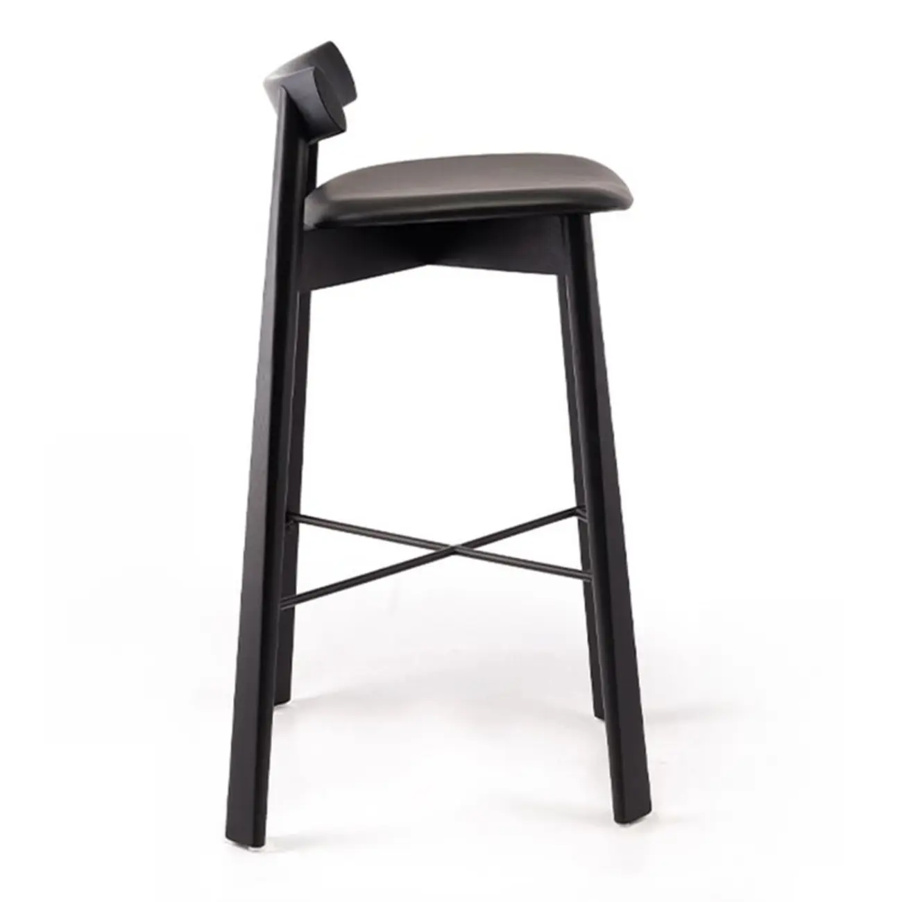 Modern Black Ash Upholstered Saddle Bar Stools