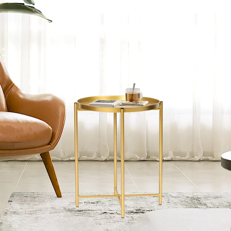 Gold End Table Metal Waterproof Snack Beside Table Accent Coffee Table - 16.9(D)x 16.9(W)x 20.5(H)