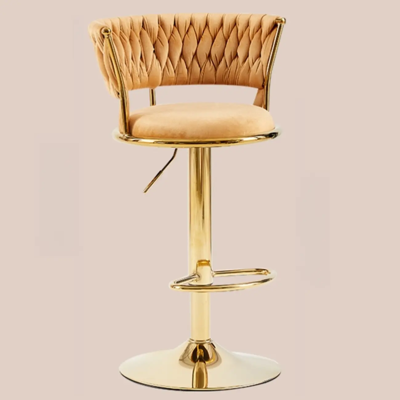 Adjustable Flannel Curved Back Bar Stools with Gold Base