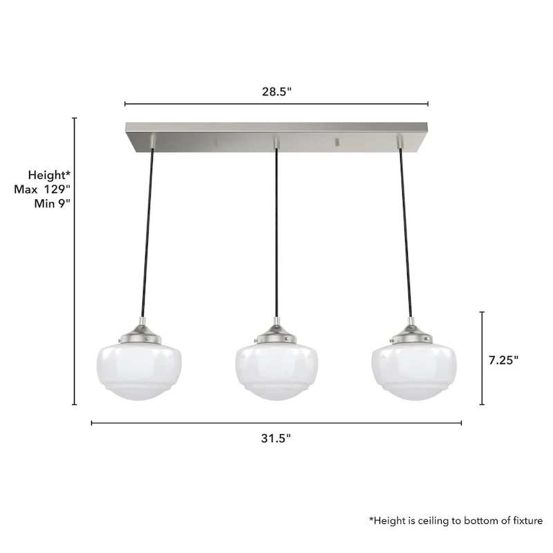 Hunter Saddle Creek 3-Light Linear Cluster Pendant - Kitchen Island, Dining Room - Modern Schoolhouse, Transitional