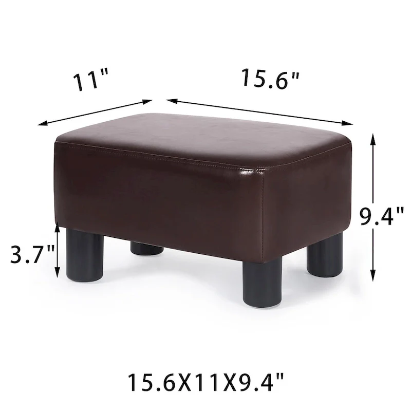 Rectangle PU Leather Footstool Ottoman – Black / Brown, Detachable Legs, Modern Style