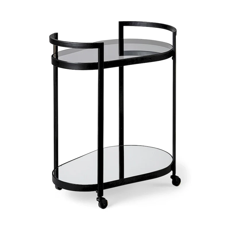 Eleonore Black Metal Frame Two-Tier w/Glass Shelves Bar Cart