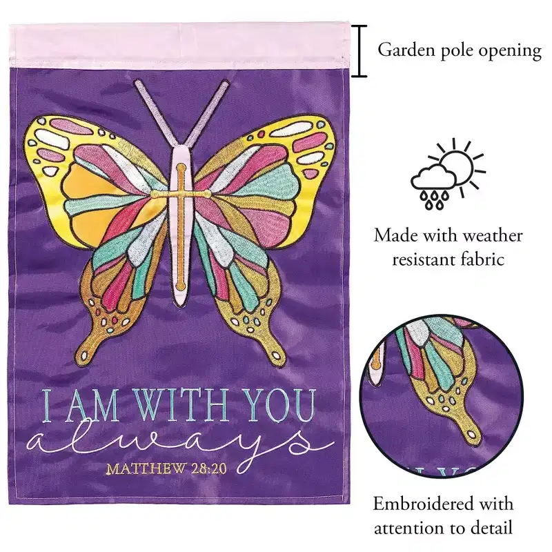 Dicksons I Am With Your Always Purple Butterfly Embroidered 13 x 18 Polyester Outdoor Hanging Garden Flag