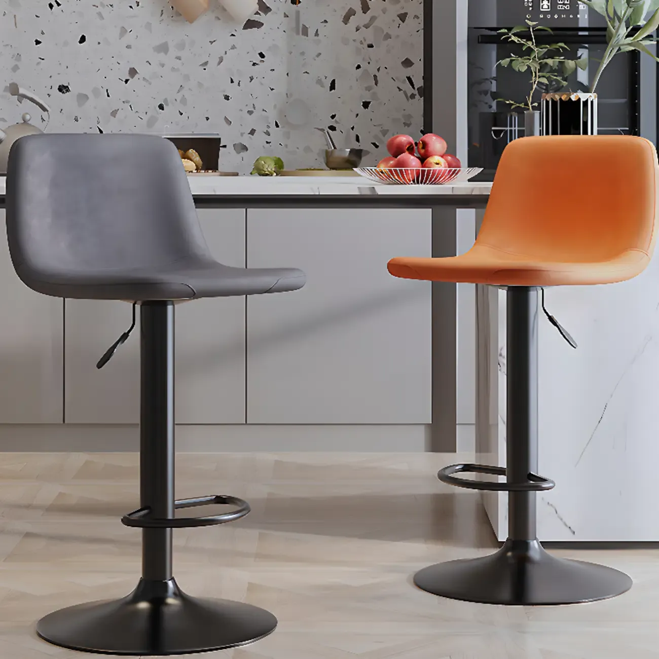 Modern Leather Swivel Bar Stool Adjustable Height
