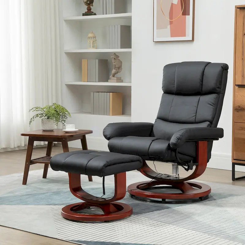 Black 28.8 High Back Swivel Recliner Chair with Ottoman