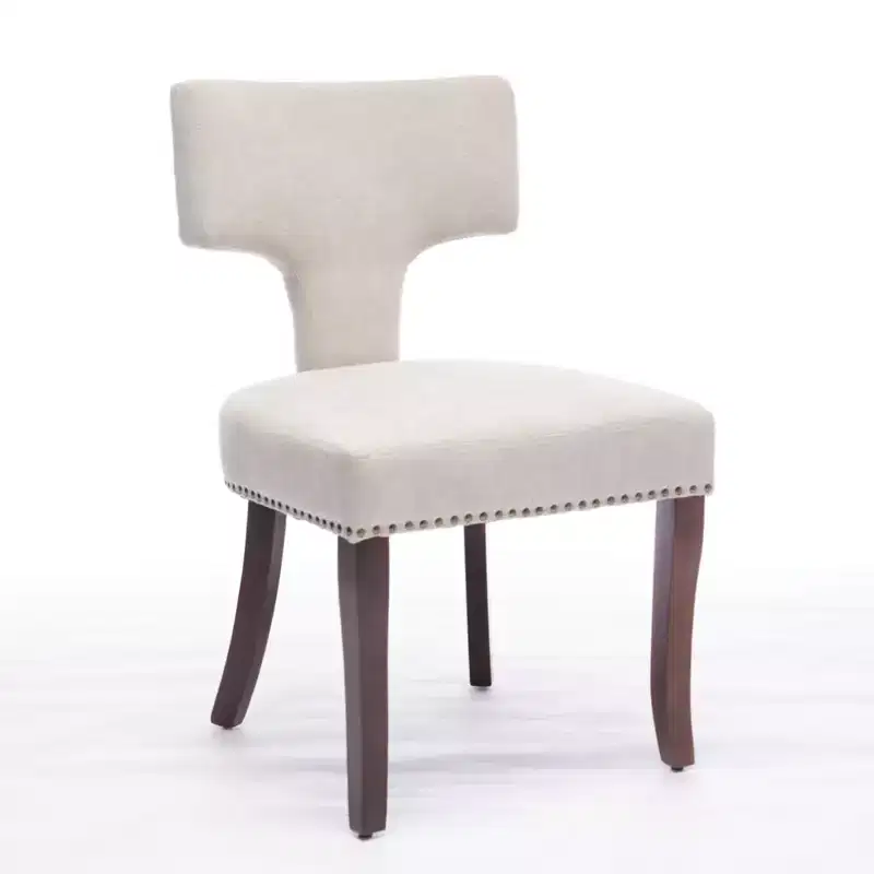 CLIHOME Set of 2 Farmhouse Linen Fabric Upholstered Accent Chair Curved Backrest, Kitchen Dining Chairs with Hardwood Frame