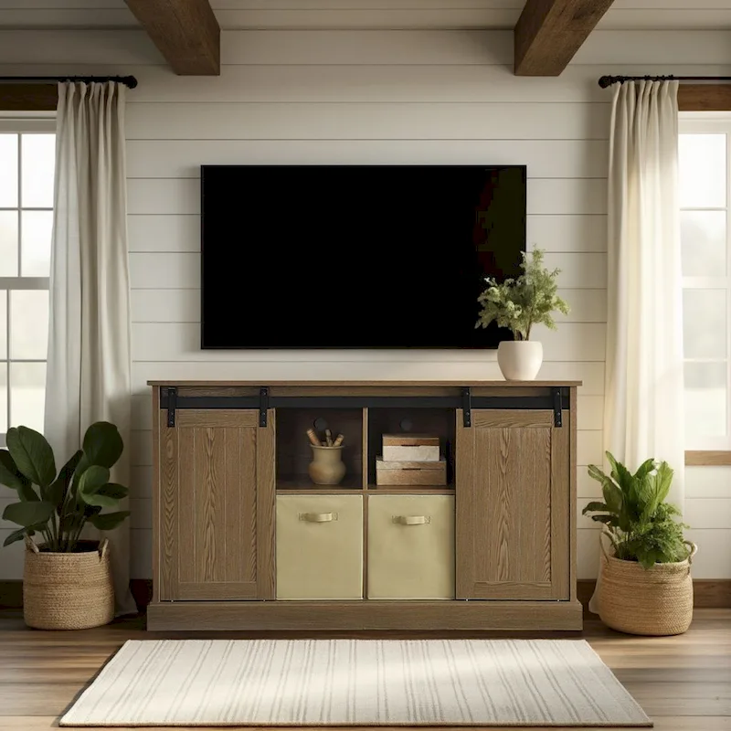 Bridgevine Home Lincoln Farmhouse 60 Inch TV Stand Console for TVs up to 64 inches