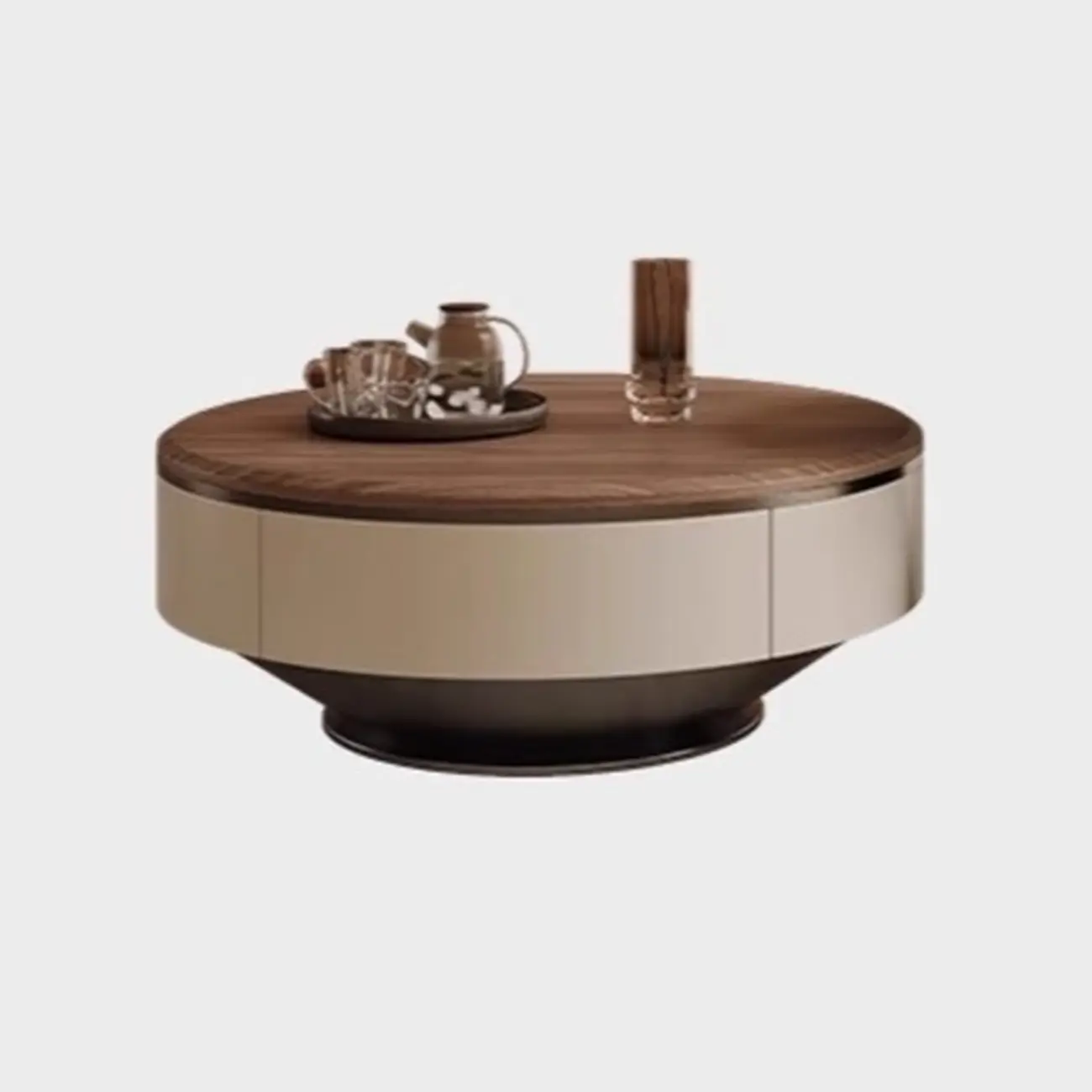 Brown 2 Drawers Elegant Round Wood Coffee Table