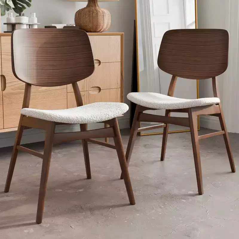 HOMES: Inside + Out Set of 2 Sandy Cove Mid-Century Modern Boucle Dining Chairs Walnut