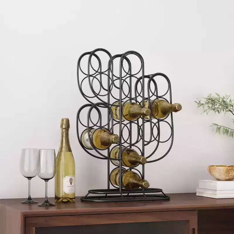 AEELLEEA Modern Wine Rack Countertop, Black Metal, 23.25 x 14.75 x 8 Inches, Freestanding Design, Holds 12 Bottles, Contemporary Home Bar Storage