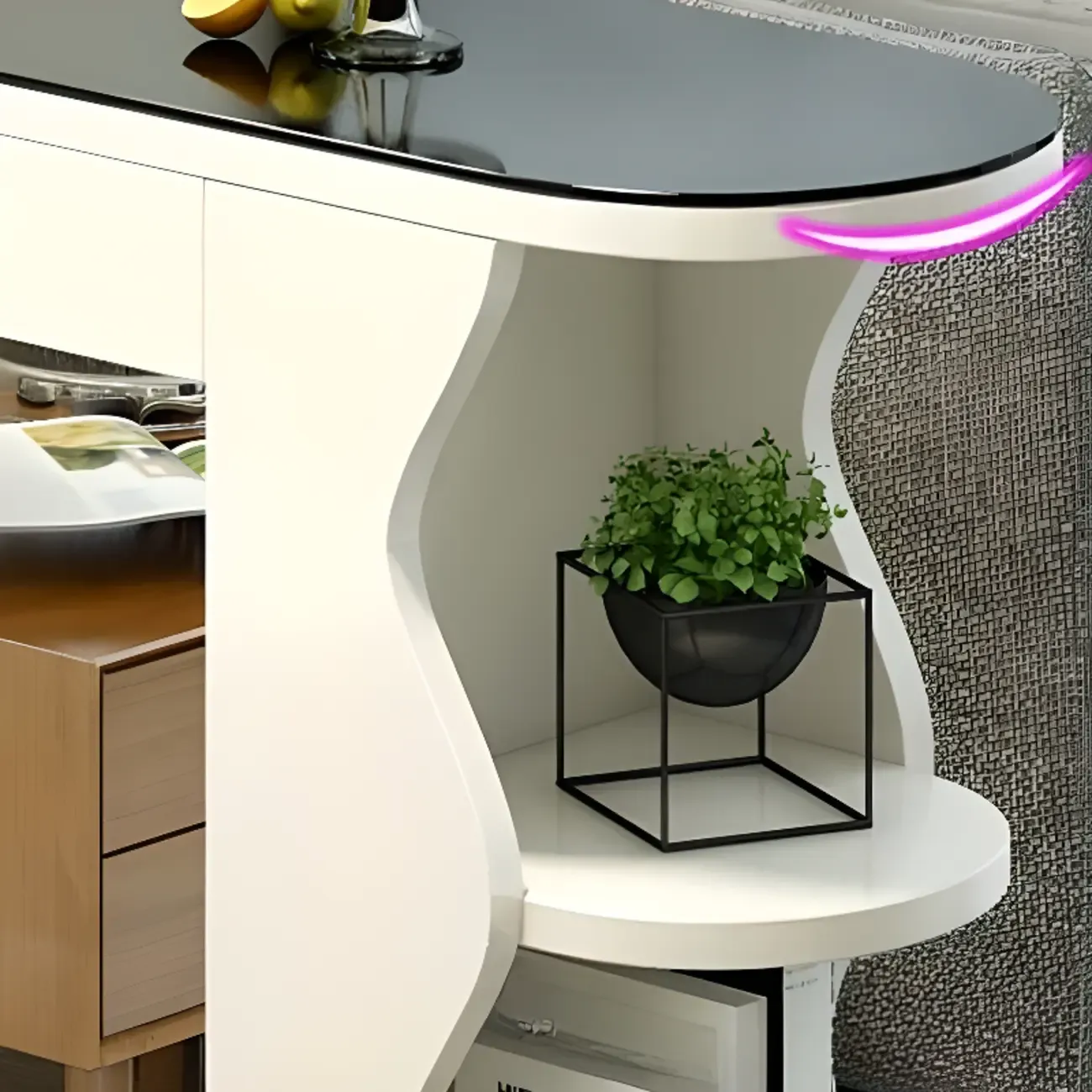 Modern Black-White Wooden Asymmetrical Shelves Bar Tables