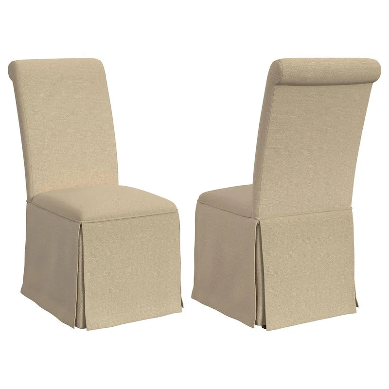Dining Chairs Set of 2 - Tall Rolled Back, Skirted Base, Beige