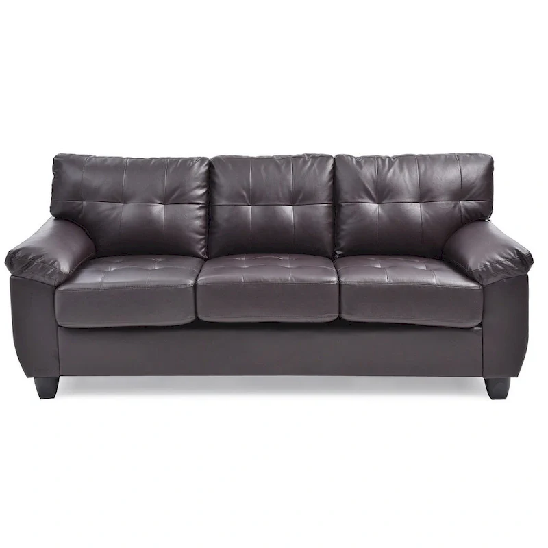 Brown Faux Leather Tufted Sofa with Flared Arms