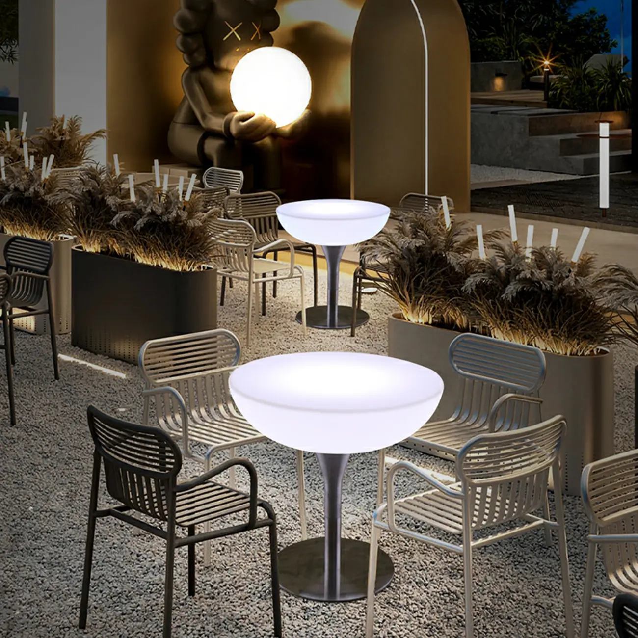 Modern Lighting White Acrylic Silver Metal Bar Tables