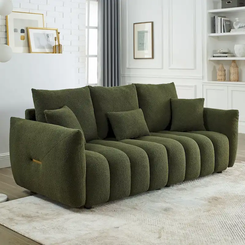 Green Teddy Fabric 3-Seater Modern Sofa