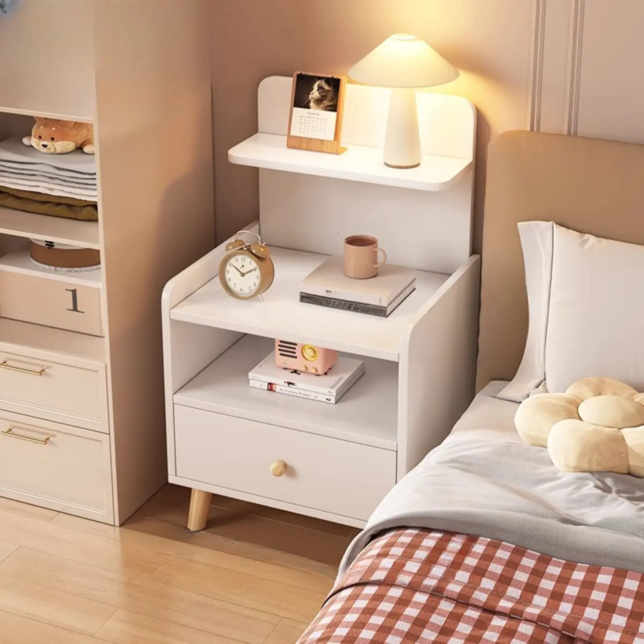 Wooden Modern Open Storage Nightstand with Drawers