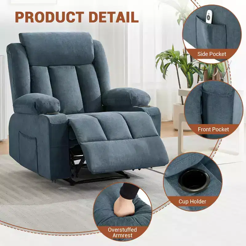 Swivel Rocker Recliner Chair with Massage and Heat,Oversize Ergonomic Lounge Sofa with Extended Footrest,Cup Holders for Living Room, Bedroom