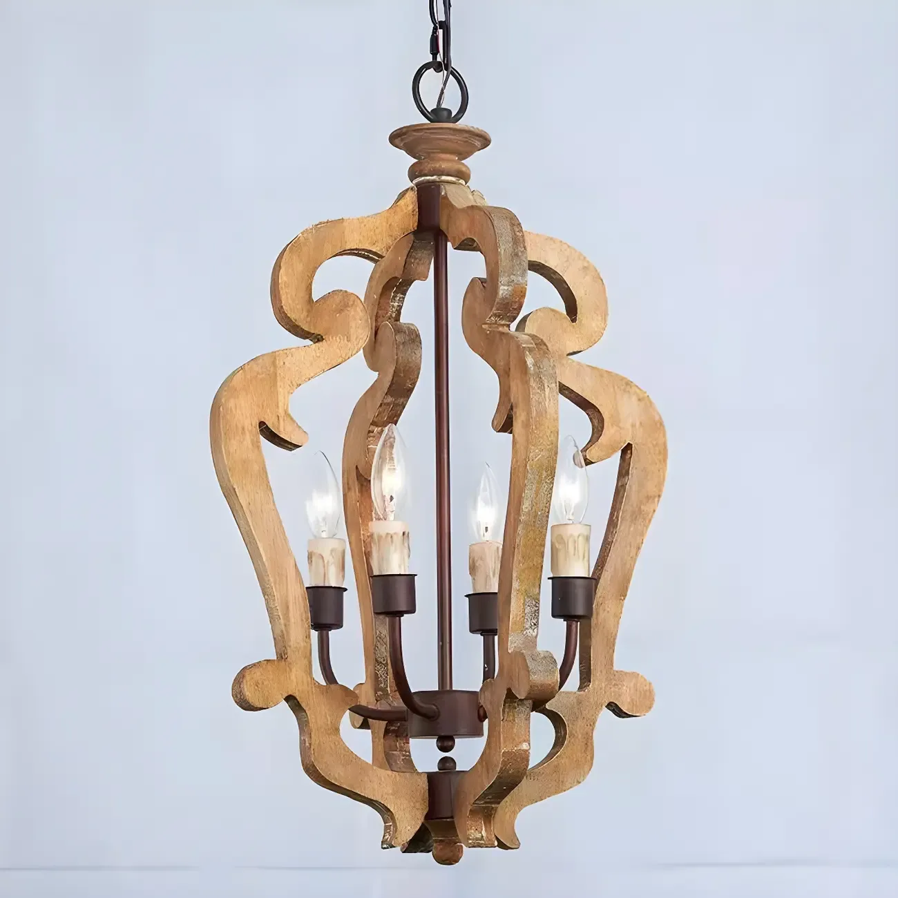 Wooden Rustic Candle Style Chandelier Vintage Design