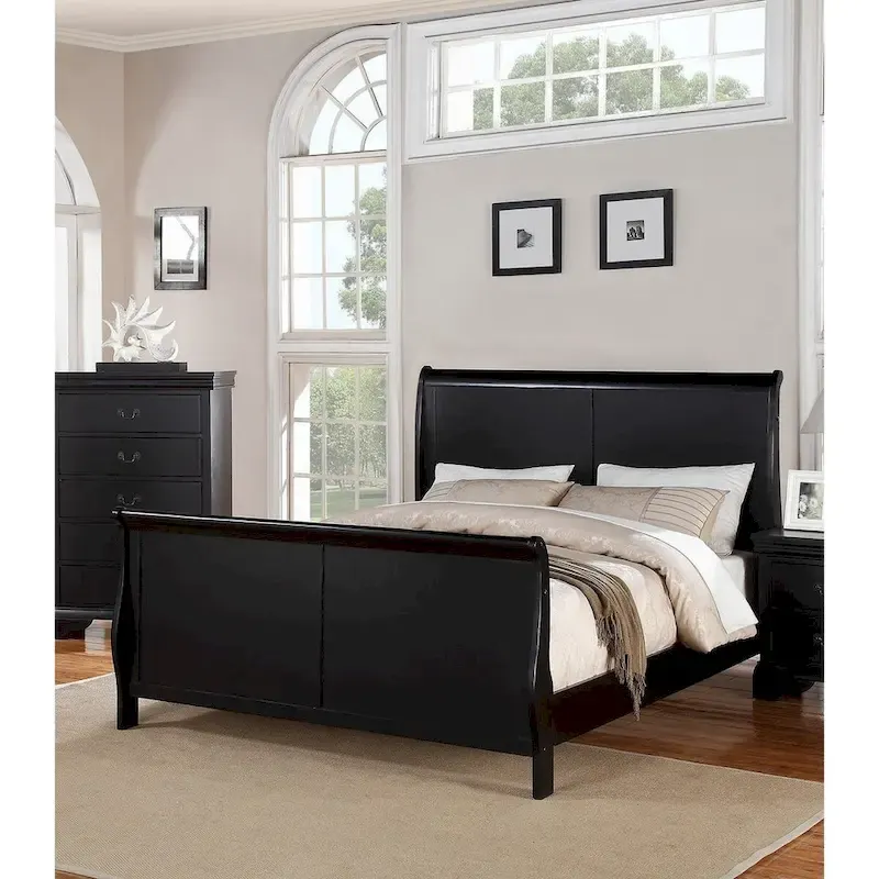 Modern Eastern King Bed with Sleigh Design Headboard and Footboard