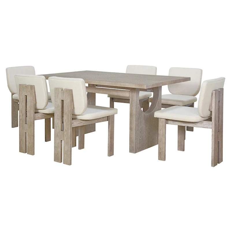 7-Piece Transitional Wooden Dining Set with Rectangular Table & 6 Chairs