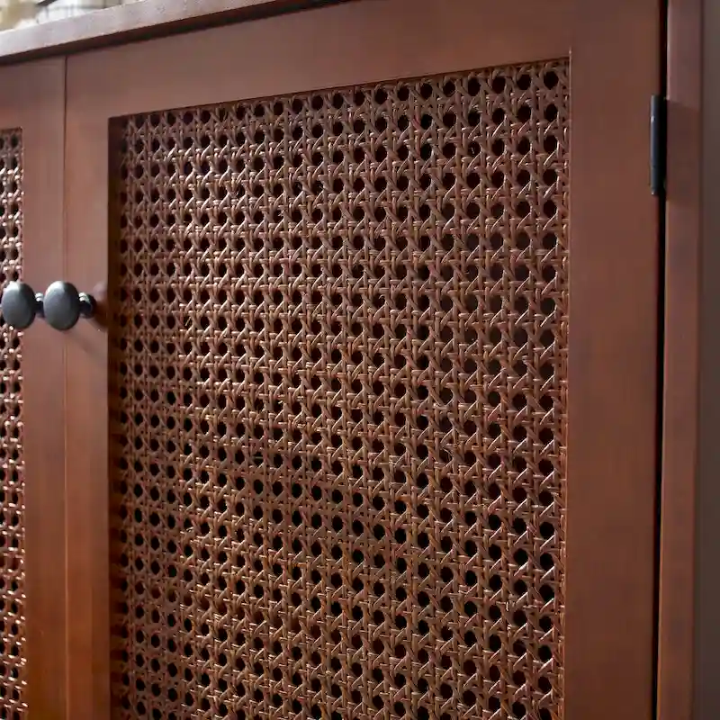 Natural Bamboo / Walnut Woven Rattan Accent Cabinet with Sliding or Standard Doors – Single Unit