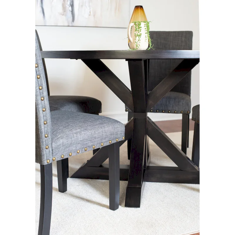 Roundhill Furniture Mytzi 5-piece Dining Set, Cross-Buck Dining Table with 4 Stylish Chairs