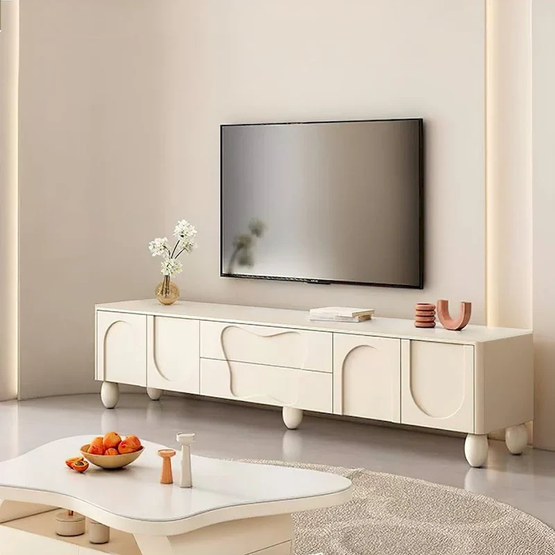 Off-White French Arch TV Console with Stone Top, 78