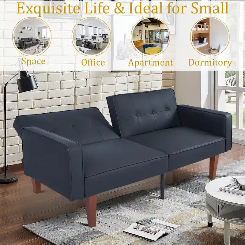 68 in. Soft Convertible Sofa Bed with Adjustable Backrest and Solid Wood Legs