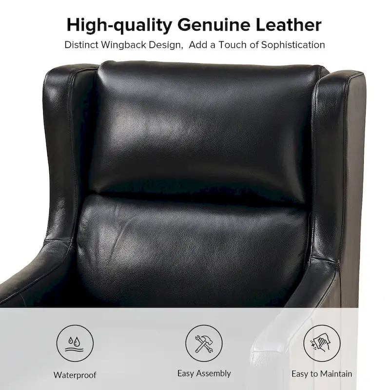 Erich Genuine Leather Wingback Armchair with Pillow by HULALA HOME