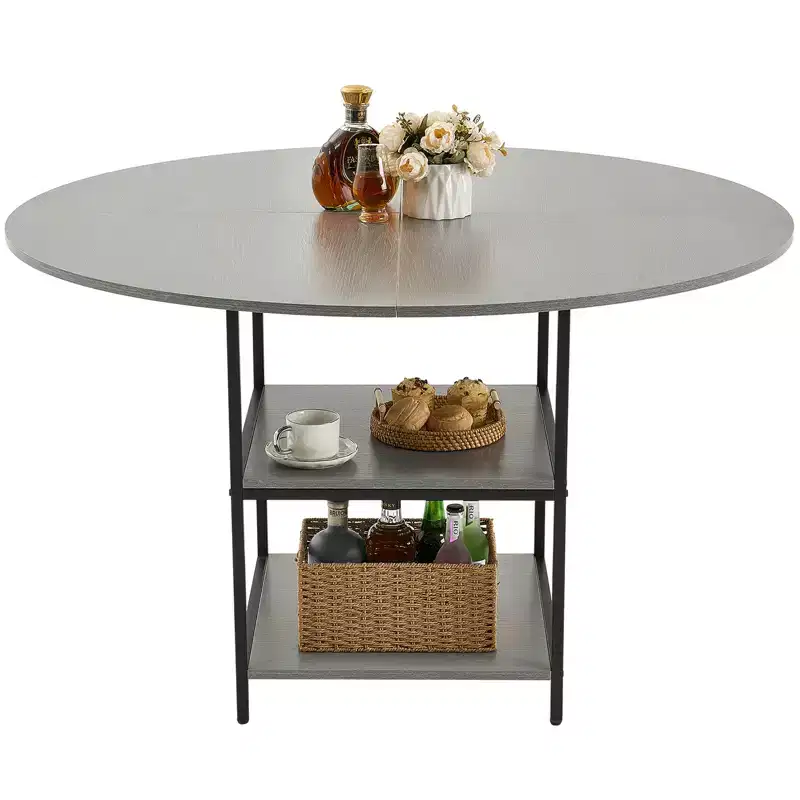 VEVOR Round Dining Table, 47 inch Wood Table for 4-6 Person, Modern Circle Dinner Furniture, with Storage Shelf and Metal Legs,(Only Table)Grey