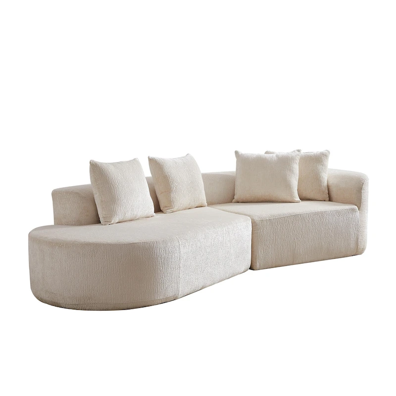 114 Chenille Cloud Sectional Sofa with Extra Deep Seating, and 4 Throw Pillows & No-Assembly Design
