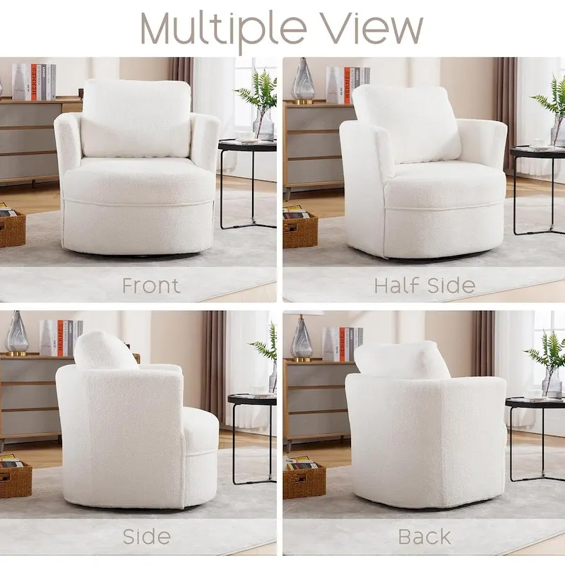 Swivel Accent Barrel Chair Round Arm Chair with Pillow