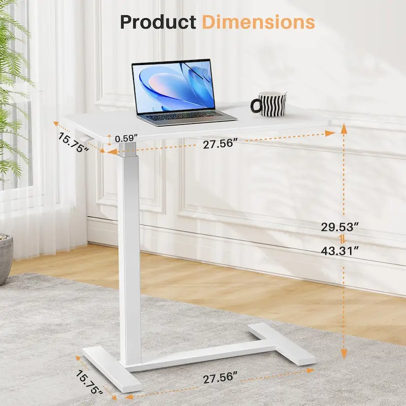 Mobile Standing Desk with Wheels Pneumatic Laptop Desk Rolling Computer Cart Movable Height Adjustable Small Stand Desk Home
