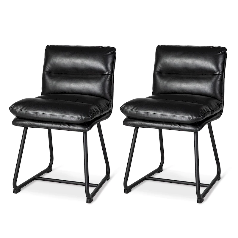 Glitzhome Set of 2/4 Modern PU Leather Thick Upholstered Side Dining Chairs with Metal Legs