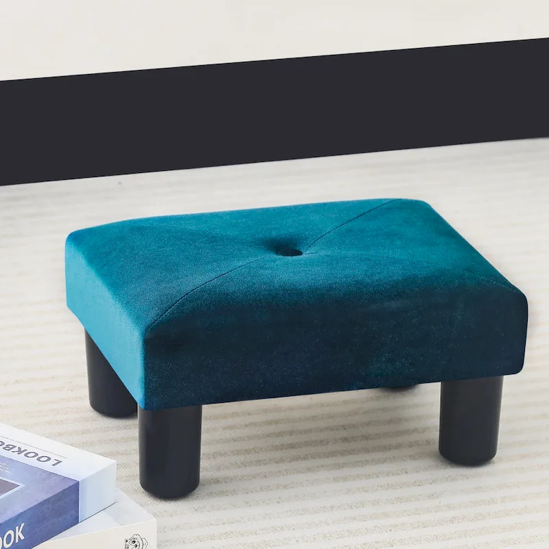 Velvet Tufted Foot Stool Ottoman – Blue / Dark Green / Paintings, Single