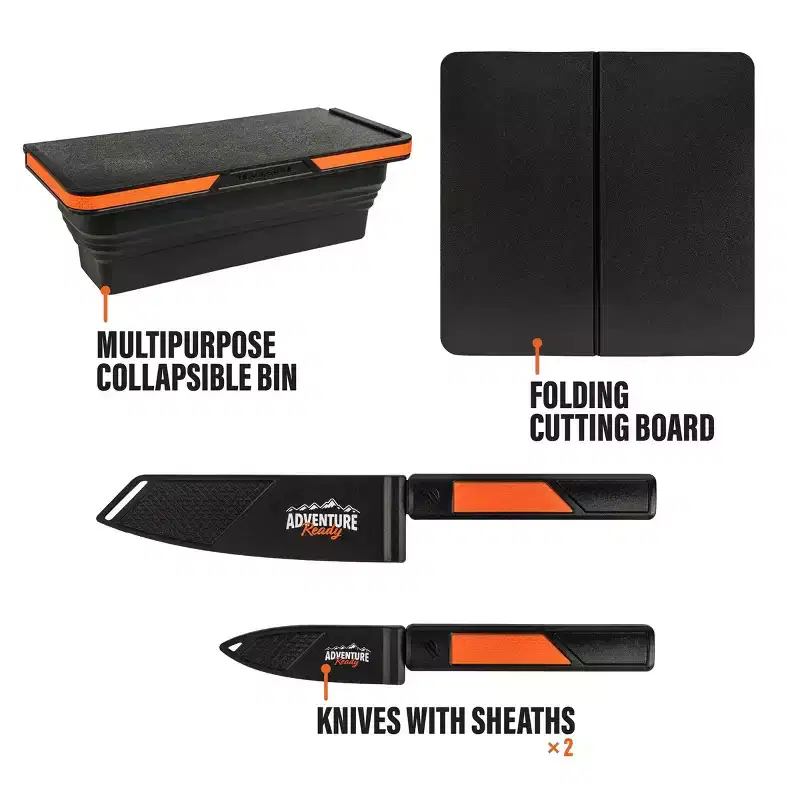 Blackstone Adventure Ready Prep Kit with Cutting Board, Knives & Collapsible Bin