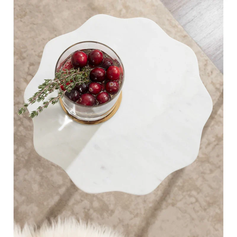 Kate and Laurel Sanzo Scalloped Marble and Metal Drink Table