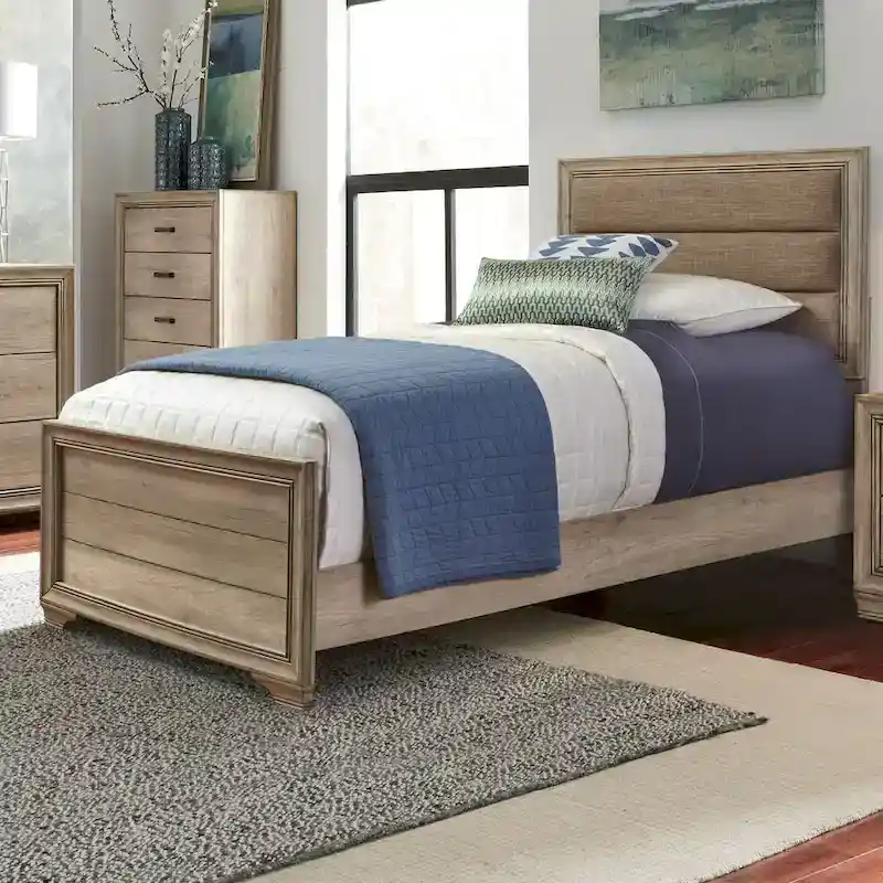 Sun Valley Sandstone Rolled Upholstered Bed Set
