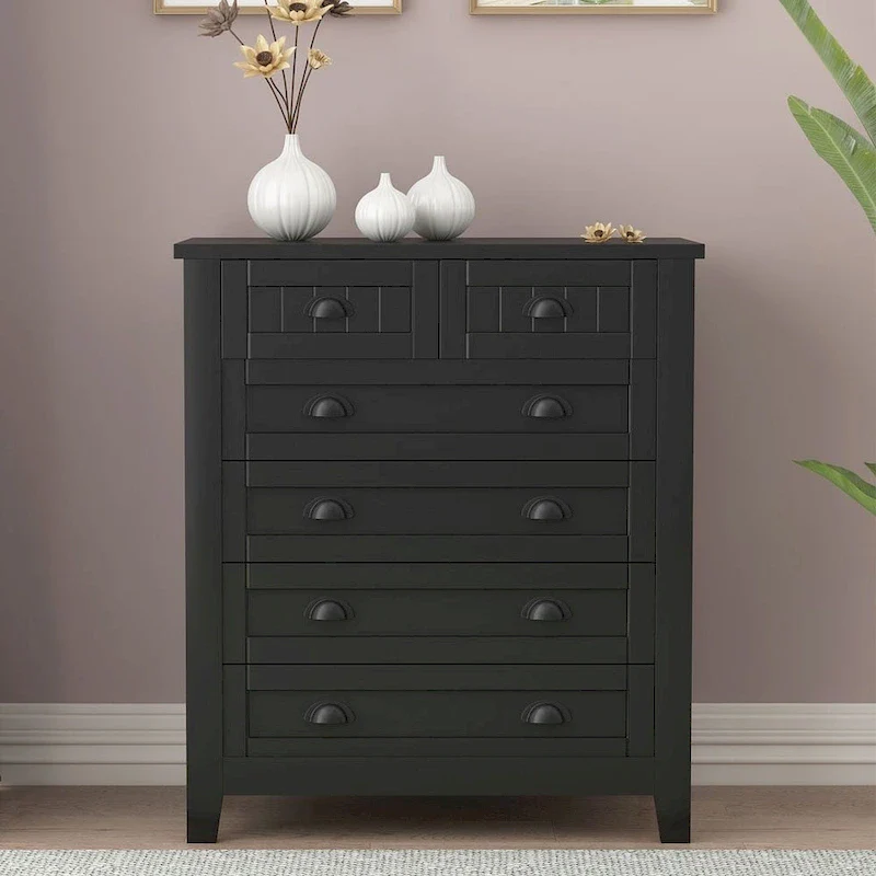 Modern Drawer Dresser with Solid Wood Frame and Retro Shell Handle