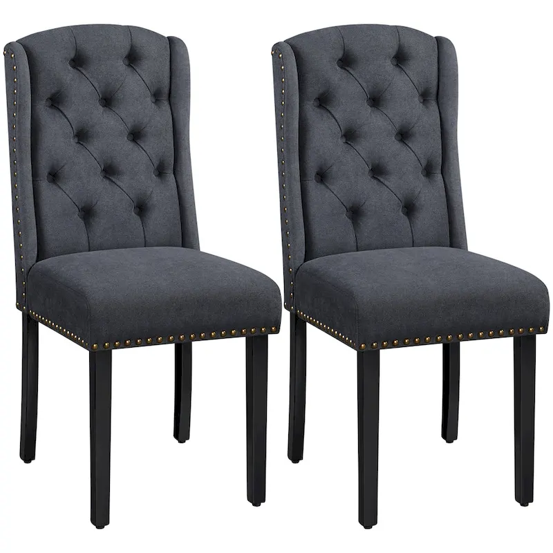 Yaheetech 2pcs Upholstered Dining Chair Button Tufted Dining Room Chair with Nailhead Trims - N/A