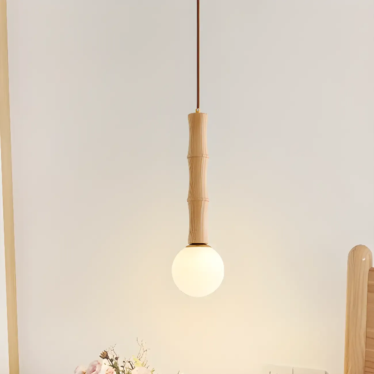 Modern Wood Pendant Light Globe Kitchen Island Fixture