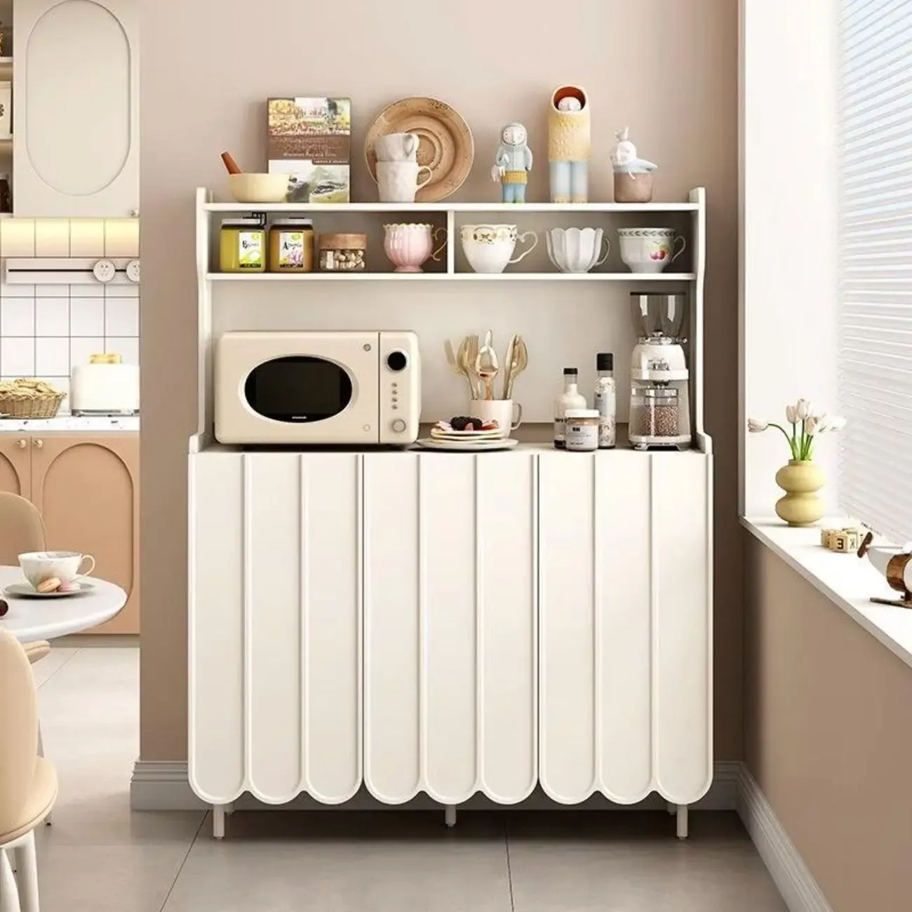 Modish Cream Wood Narrow Sideboard