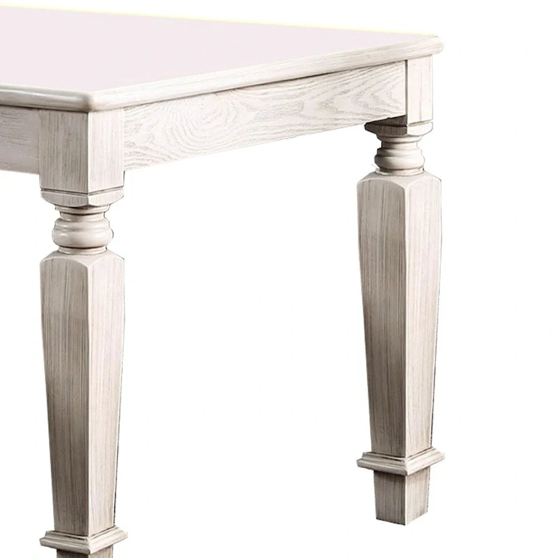 Wooden Dining Table with 2 Drawers and Tapered Legs, Distressed White