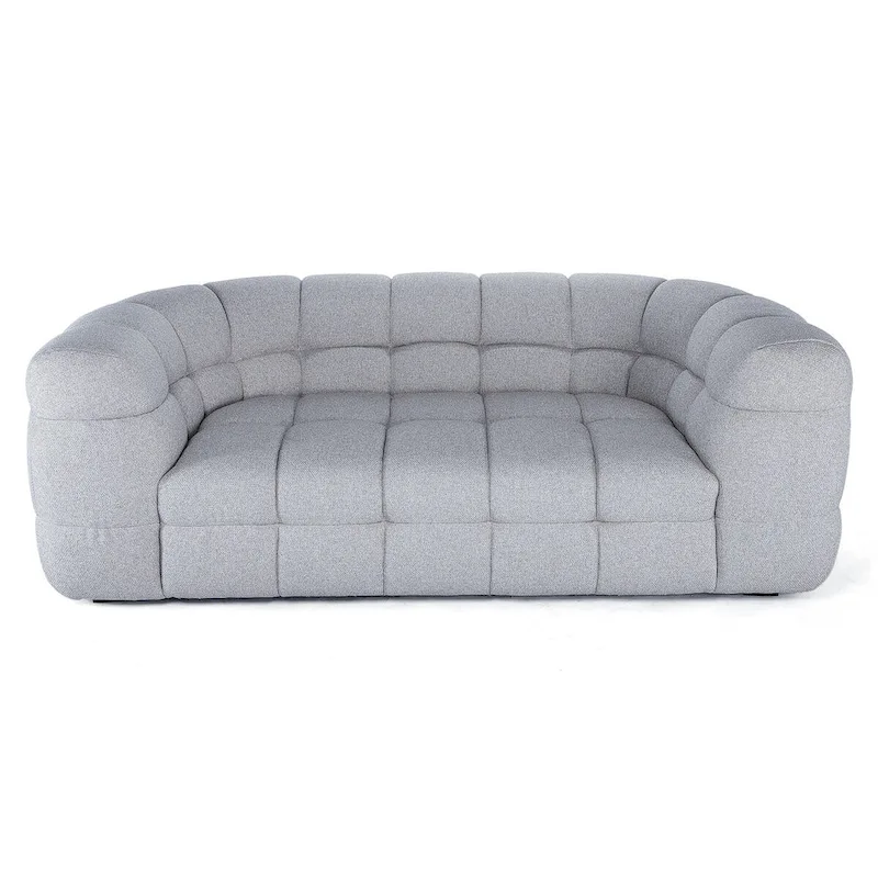 Grey Tufted Curved Sofa - 3 Seater