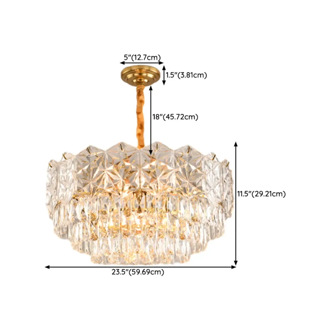 Modern Tier Gold Crystal Drum Chandelier Height Adjustable